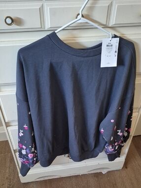Only Charcoal Gray Sweatshirt with Pink Floral Sleeves